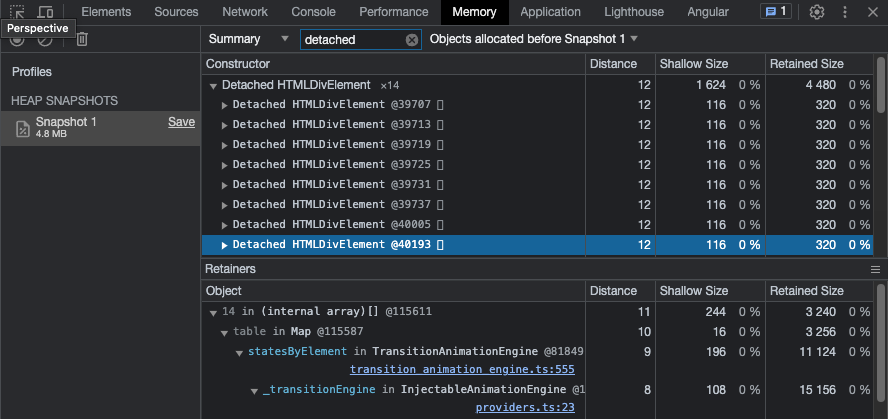 Detached Element in Chrome DevTools